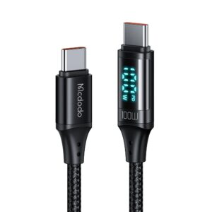 Mcdodo USB C Cable Type C Fast Charging Cable 4ft with Digital Wattage Meter 100W Nylon Braided Cord for iPhone 15/15Pro/iPad Pro/MacBookPro2022/Samsung S23,Note 9,A11 A20 A51,LG G6G7 V30 35,Moto Z2 3
