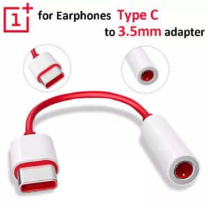 OnePlus USB-C to 3.5mm Audio Adapter with Hi-Res DAC & Smart Chip – Premium Sound for OnePlus 6T/7/8/9/10/Nord Series | 97cm Cable | White+Red